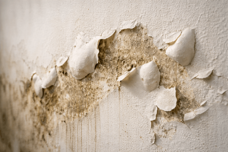 Mur intérieur avec peinture qui cloque à cause de l'humidité dans un logement à Strasbourg